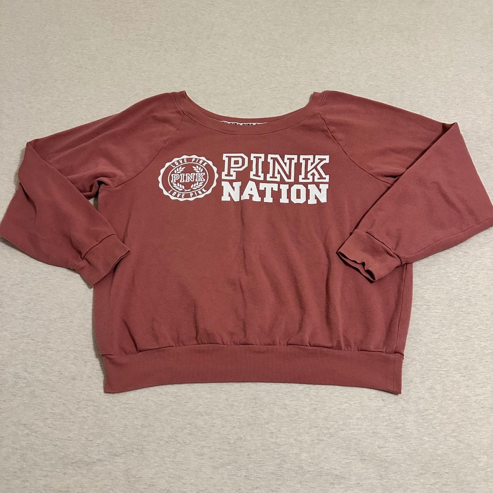 Victoria's Secret PINK Nation Mauve Raglan Graphic Sweatshirt‎ Womens Large
